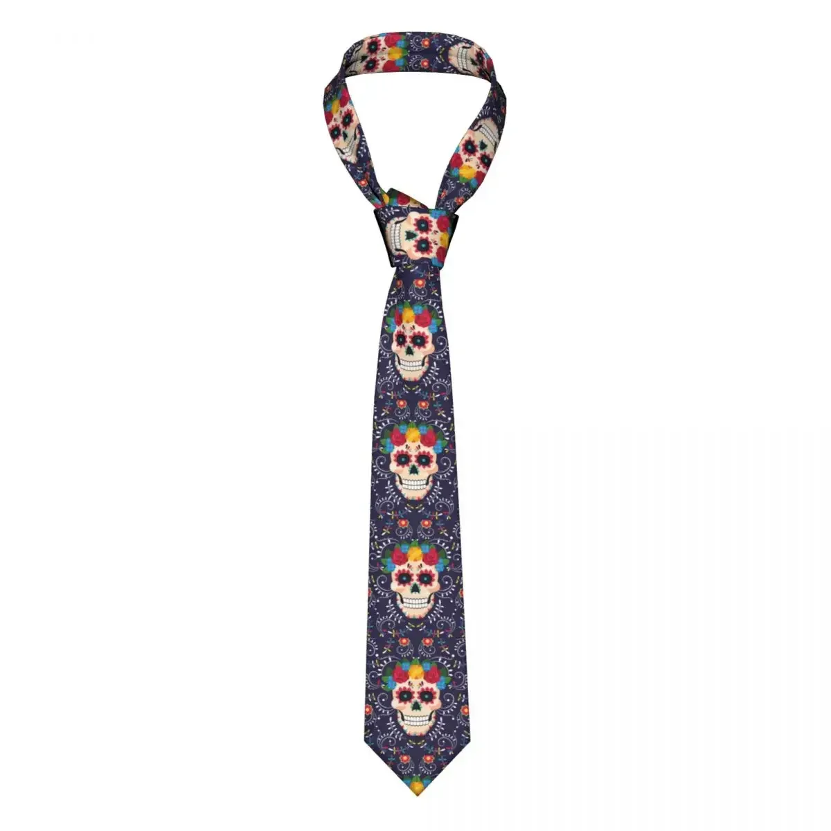 

Casual Arrowhead Skinny Skull Flowers Mexican Illustration Necktie Slim Tie For Party Formal Tie