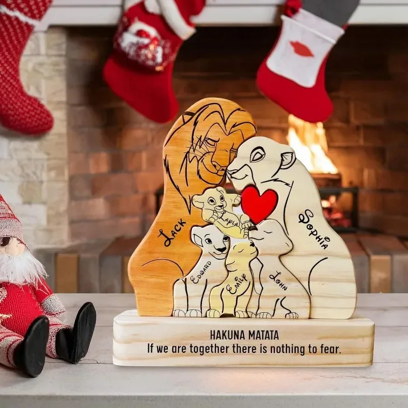 Puzzle Family Lion Puzzle Souvenir Day Mother's Gift Ornament Crafts Printed Wood Lion King Family