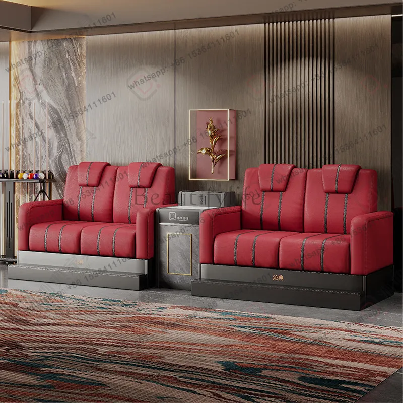 High backrest solid wood viewing chair, billiard hall, red sofa, coffee table combination, three-person sitting area, card seat