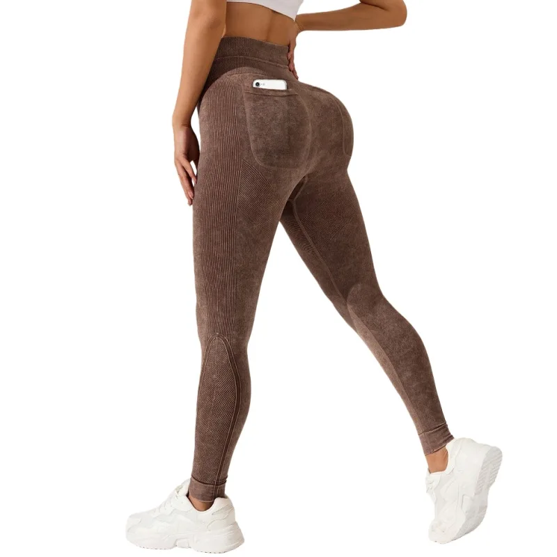 New Women's Quick-drying Sports Leggings Double Waist Hip Lift Yoga Running Fitness Pants Double Pocket Design
