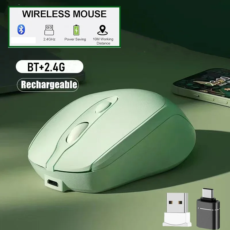 Mouse Inalámbrico Dual Mode Bluetooth y 2.4G Recargable, Portátil para Laptop/iPad/Tablet