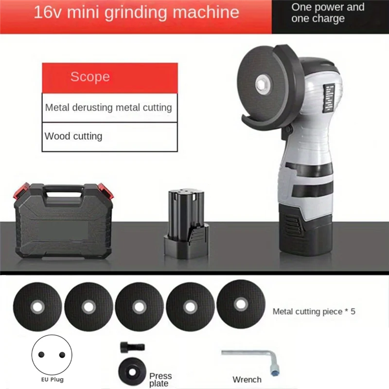WCS-16.8V Lithium Battery Angle Grinder, Mini Polishing And Cutting Machine, Household Electric Micro-Grinder EU Plug