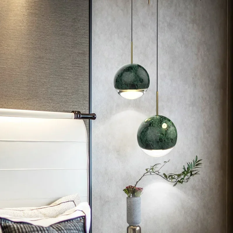 Modern LED Pendant Lamp Chandelier Hotel Living Room Bedroom Bedside Dining Room Nordic Marble Pendant Light Bay Window Lamp
