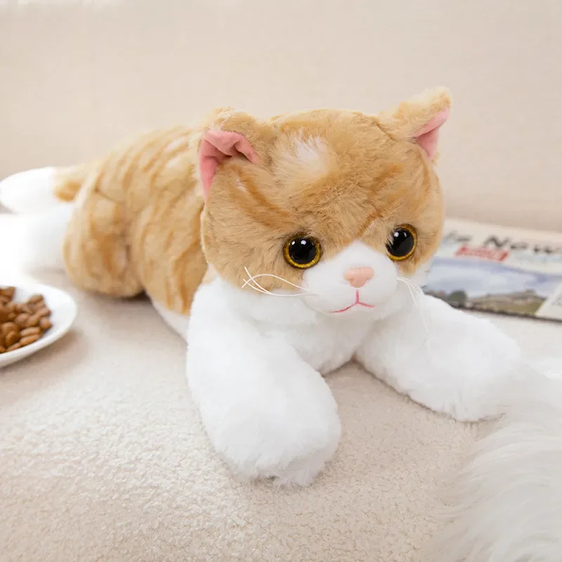 Jouet en peluche beurre de chat couché mignon réaliste, animal en peluche doux, simulation, animal de compagnie, oreiller chaton, décoration d'intérieur pour filles, cadeau d'anniversaire pour enfants