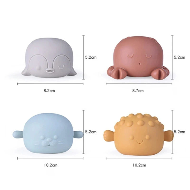 4PCS Toddler Animal Bath Toys Floating Squeaky Tub Toys For Babies Stackable Soft Rubber Sea Animal Water Spraying Bathtub Toys