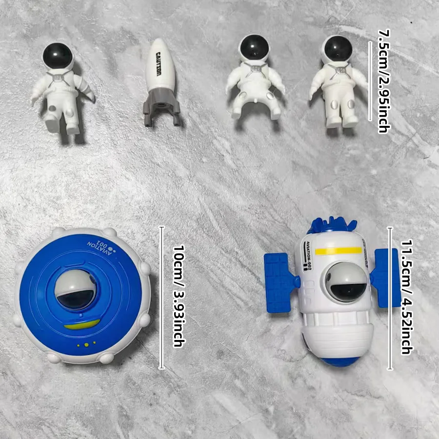 Kinder drücken Spielzeugautos, drücken UFOs, Raumstation + 3 Astronautenornamente, Geburtstagsgeschenke für Jungen