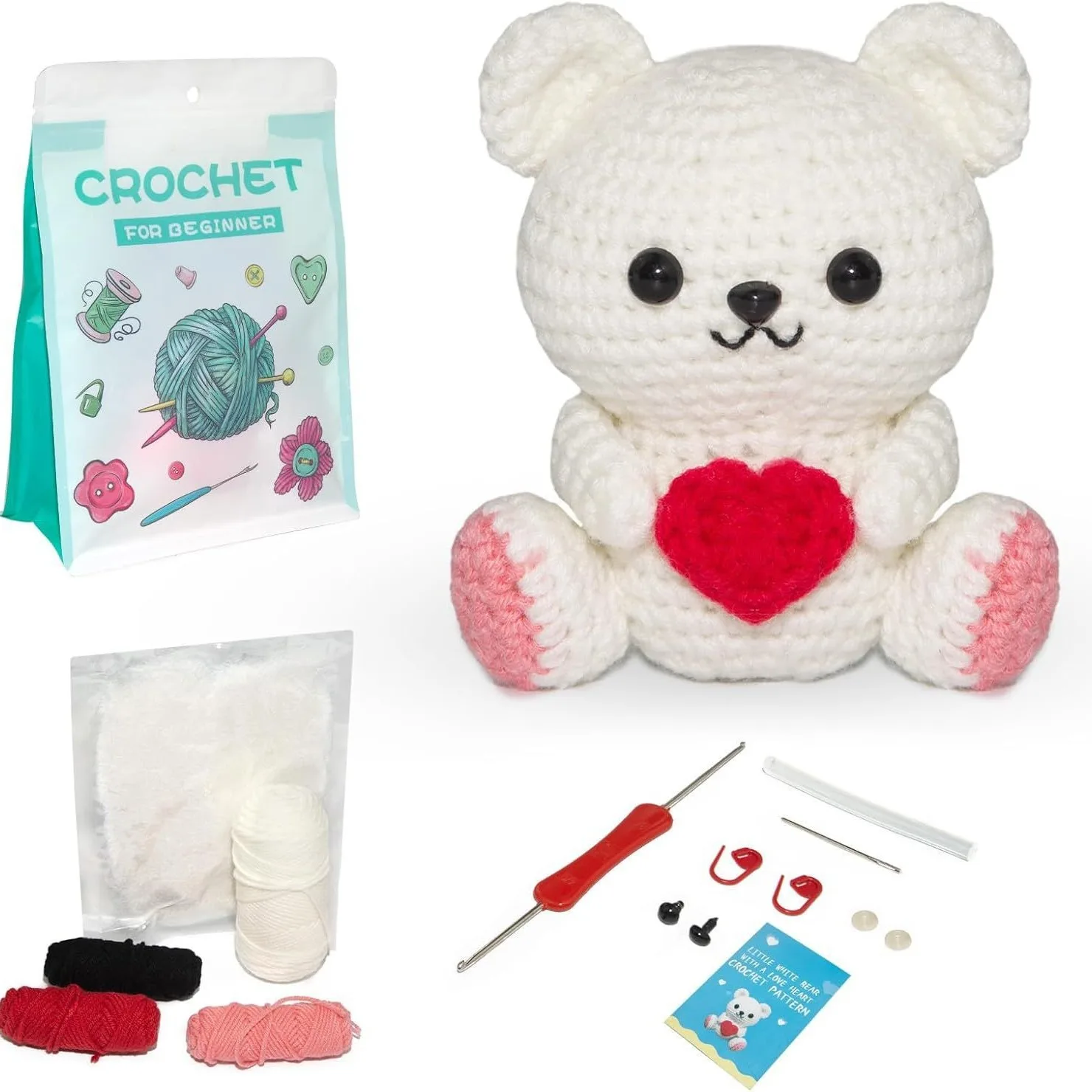 White Bear Knitting Kit for Beginners for Craft Enthusiasts Crochet Starter SET DIY Crocheting Knitting Kit  Step-by-Step