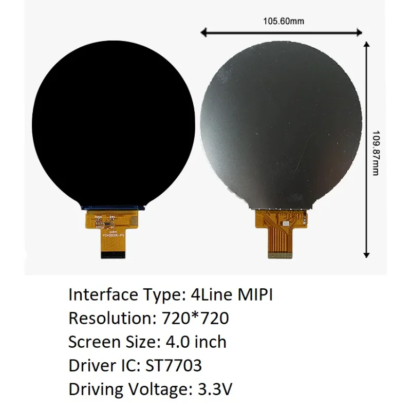 P040B006-IPS 4.0-inch IPS Round Display 4Line MIPI Interface ST7703 Driver Chip 720*720