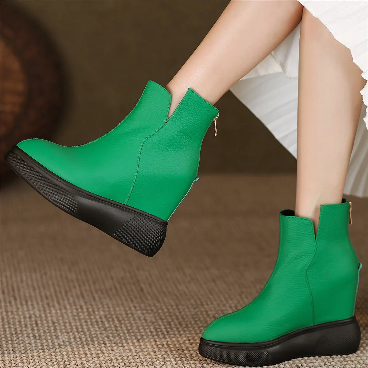 Wedges Platform Pumps Shoes Women Genuine Leather Super High Heels Ankle Boots Female Pointed Toe Fashion Sneakers Casual Shoes