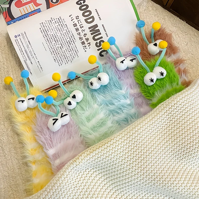 Autumn and winter random color ugly cute plush socks 1/2/3 pairs, cute home floor socks, fun couple style