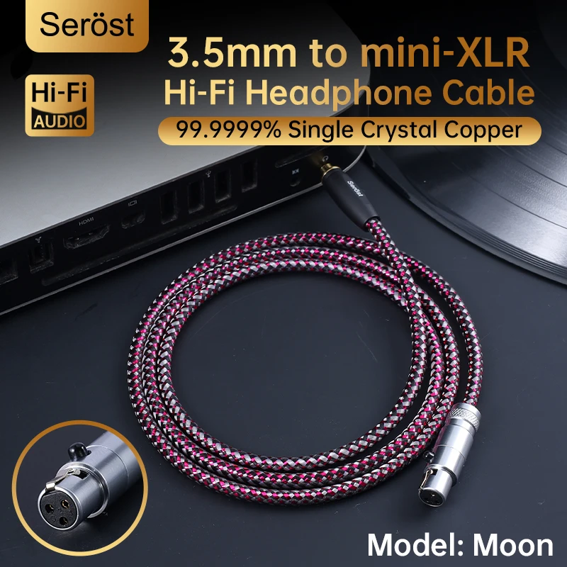 Serost Moon Hifi Audio OCC Single Crystal Copper AUX 3.5mm to 3pin Mini XLR Female Jack Music Player Upgraded Headphone Cable