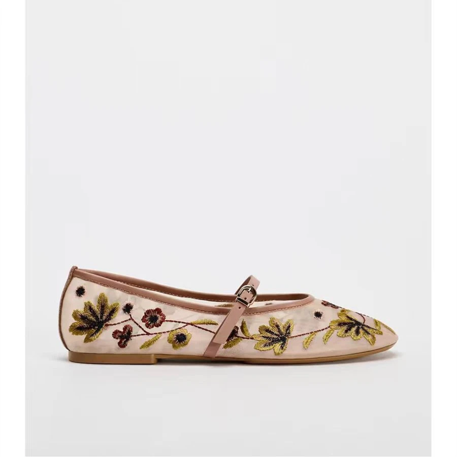 Spring Summer New Women's Flat Ballet oes Embroidered Floral Me Clog Sle Slip-On Casual Faion Footwear image 3
