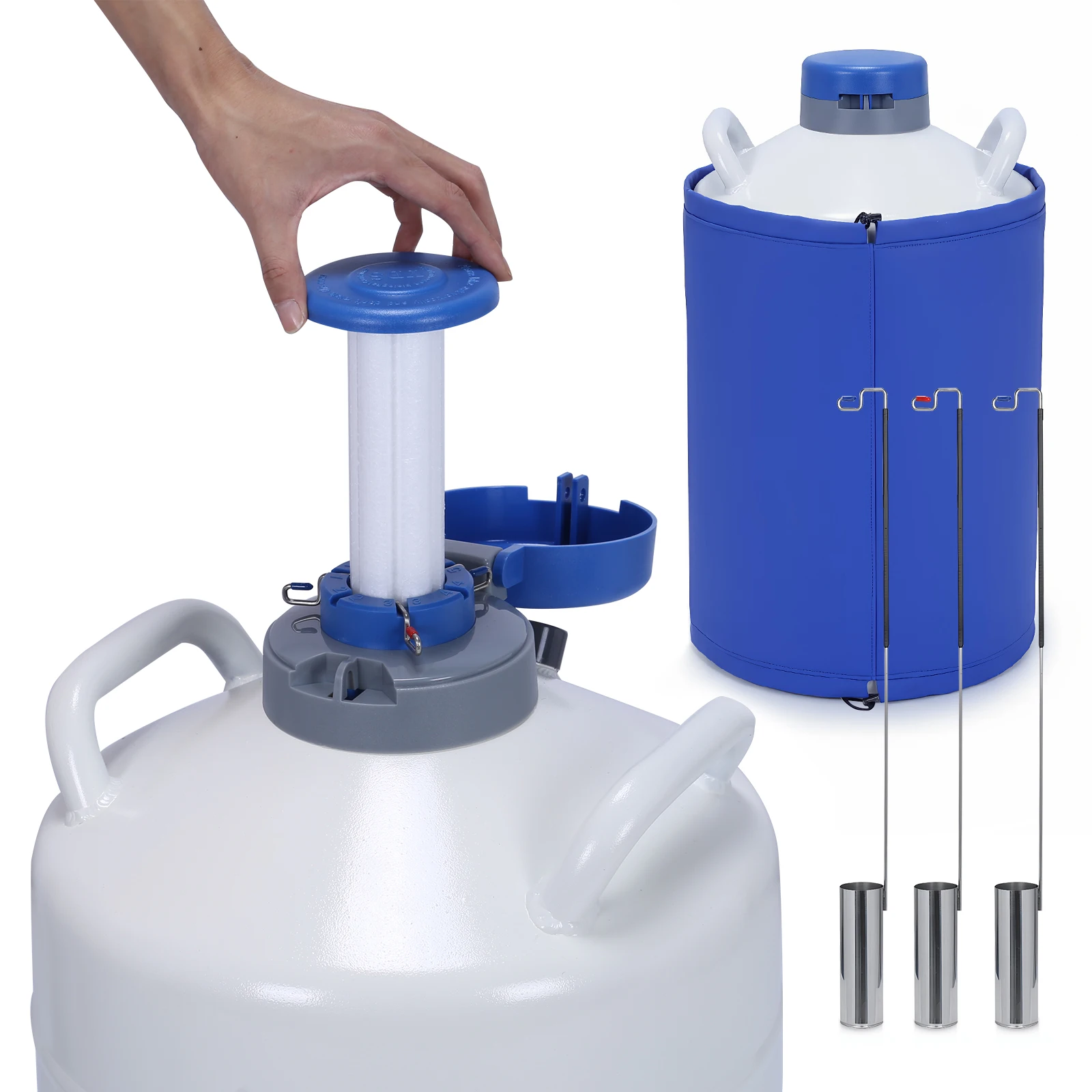 

20L LN2 Tank Aluminum Alloy Dewar with 3 Canisters & Carry Bag LN2 Liquid Nitrogen Dewar for Beauty Industry Semen Preservation