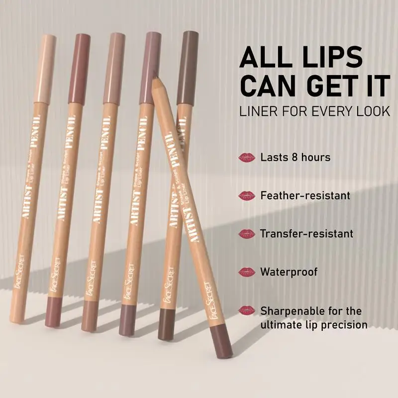 مجموعة تحديد الشفاه العارية المكونة من 6 قطع من Face Secret - قلم تحديد الشفاه طويل الأمد ومقاوم للماء والتلطخ لجميع أنواع البشرة - NUDE-BERRY #6