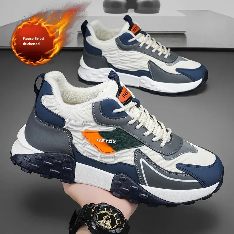 2023 جديد الرجال عادية العصرية الصوف مبطن أحذية كرة القدم الدافئة سميكة وحيد أحذية رياضية حذاء كاجوال لخريف شتاء