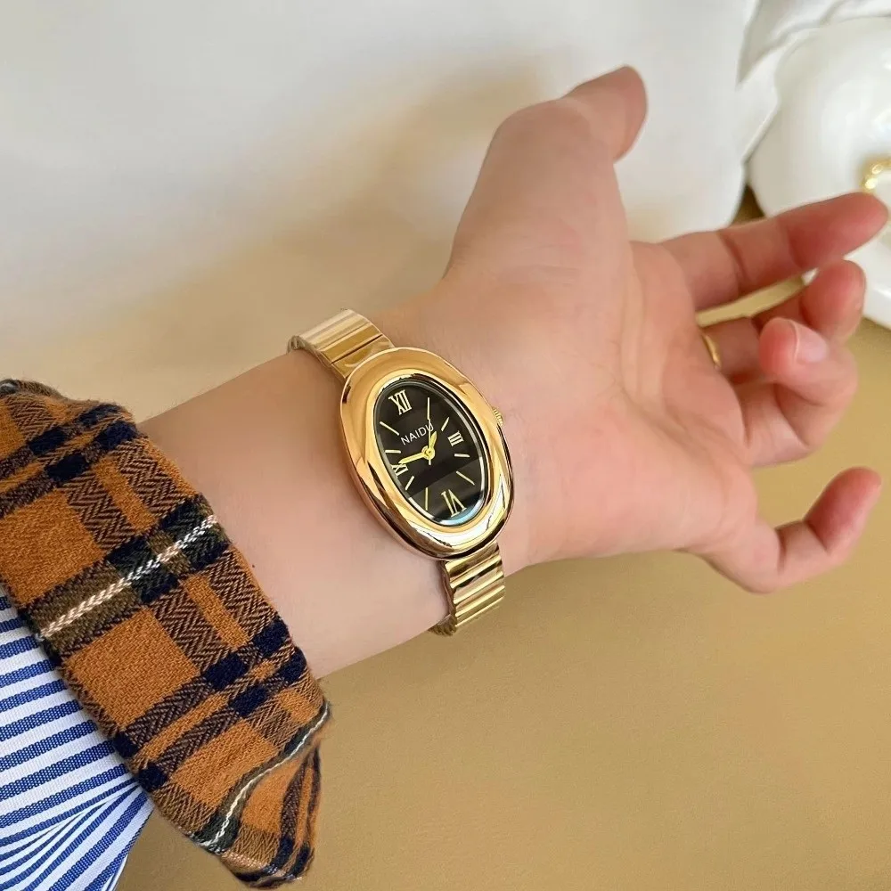 Oval Ladies Watches with Stainless Steel Strap Minimalist Quartz Women Wristwatches Beautiful Strap Watch for Girl Student