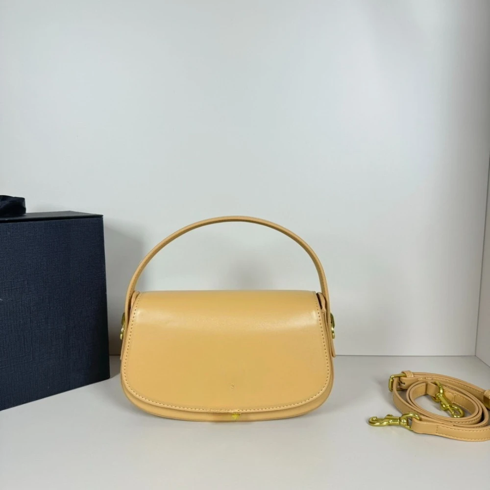 

Vintage Inspired Beige Leather Saddle Bag Chic Top Handle Handbag with Detachable Shoulder Strap