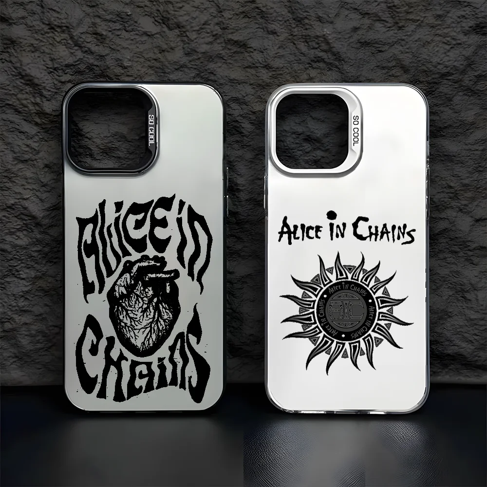 

A-Alice In Band C-Chains Phone Case For IPhone 16 15 14 13 12 11 Pro Max Black Matte Multicolor Laser Metallic Aurora Funda