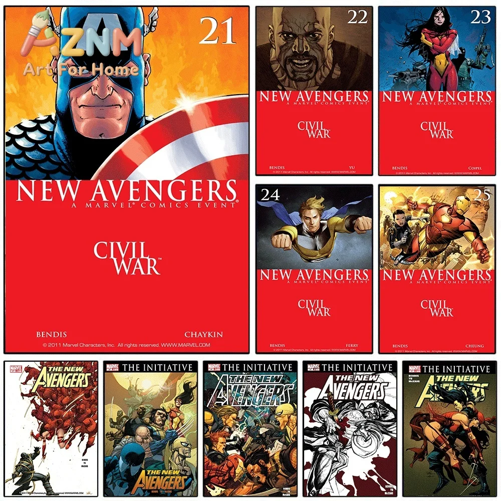 AZNM New Avengers Civil War Comic Canvas Wall Art No Frame Superhero Print Poster For Home Bedroom Living Room Wall Decor