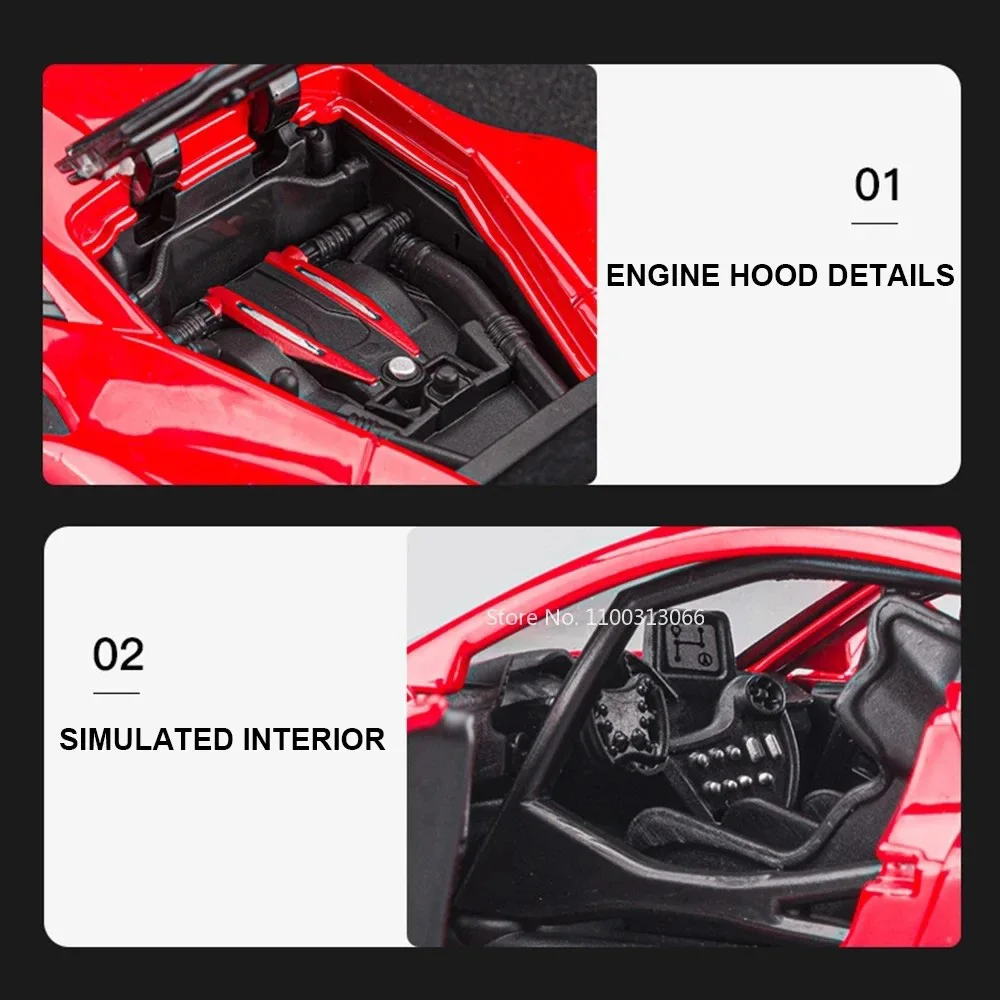 1:32 F488 modello di auto sportiva giocattoli pressofusi in lega metallo tirare indietro suono luce alta simulazione veicolo per la raccolta regali per bambini