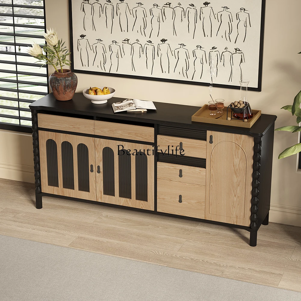 

American retro solid wood dining side cabinet French medieval storage decorative cabinet