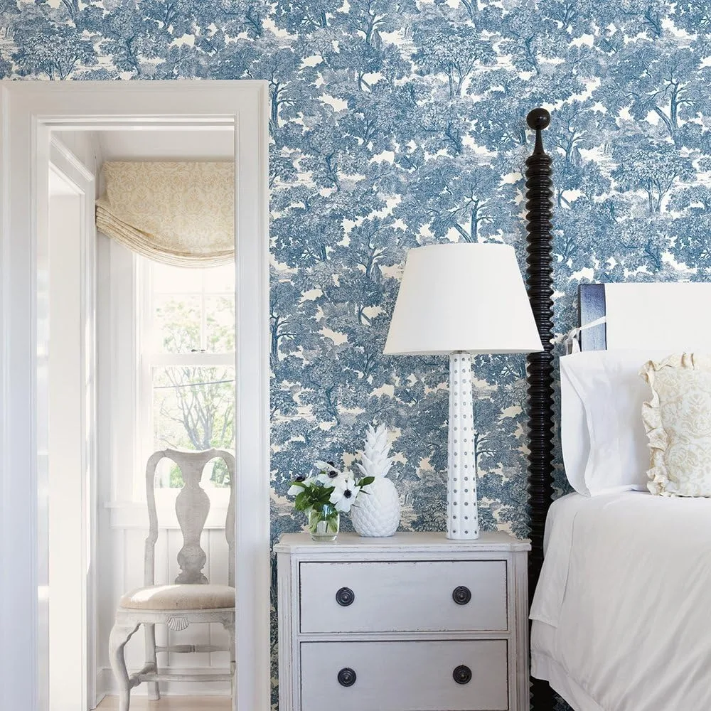 

3115-12543 Spinney Toile Wallpaper, Blue