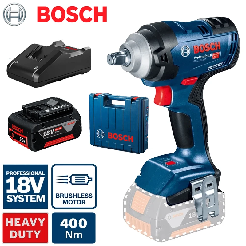 bosch gds chave de impacto eletrica 18v400 conjuntos de bateria chave de fenda eletrica sem escova ferramenta de poder 18v 400nm 01