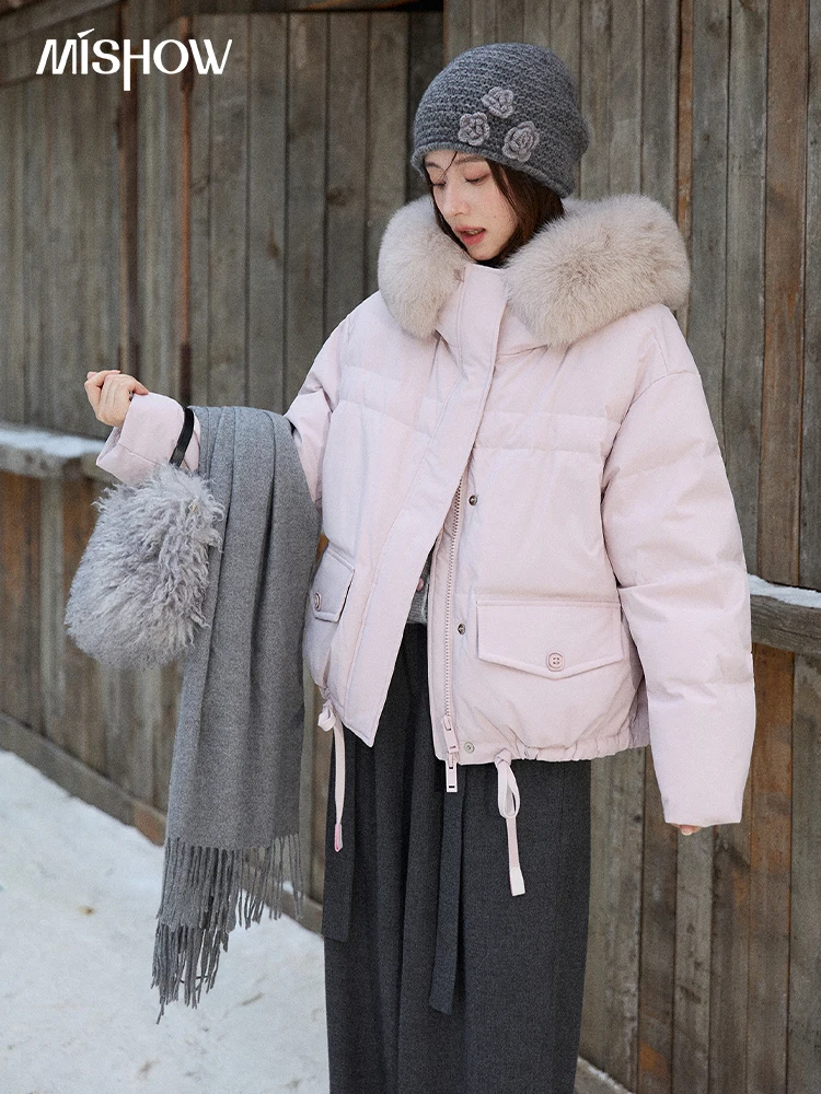 MISHOW-Chaqueta corta y ligera para mujer, chaqueta holgada de manga larga con cuello de piel desmontable, abrigo cálido MXE87Y0084