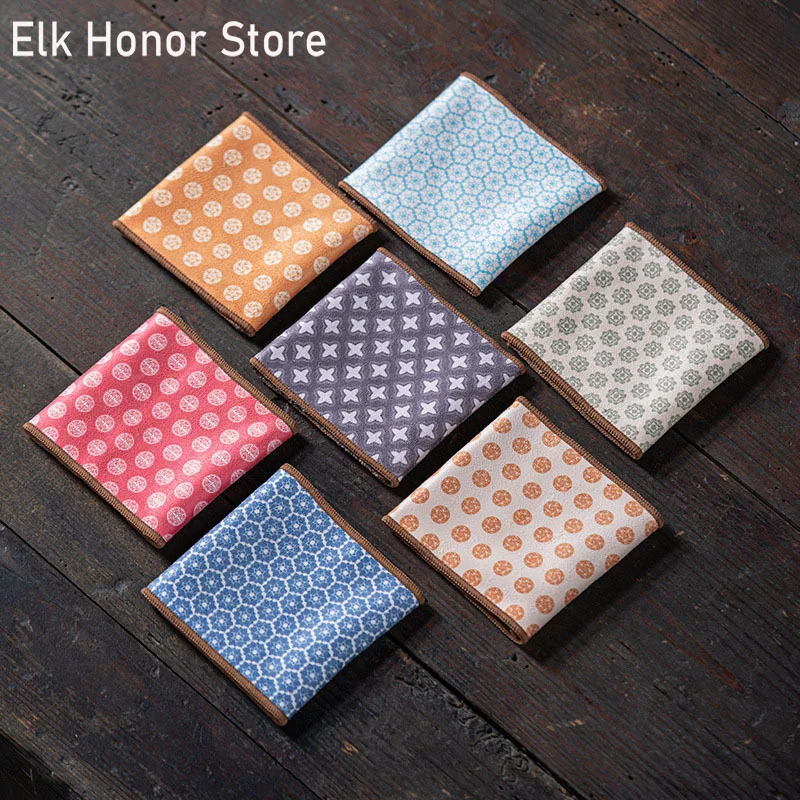 Floral Cotton Linen Tea Towel Absorbent Rag Tea Table Cleaning Cloth Zen Wipe Water Absorbing Tea Cloth Napkins Kung Fu Tea Set