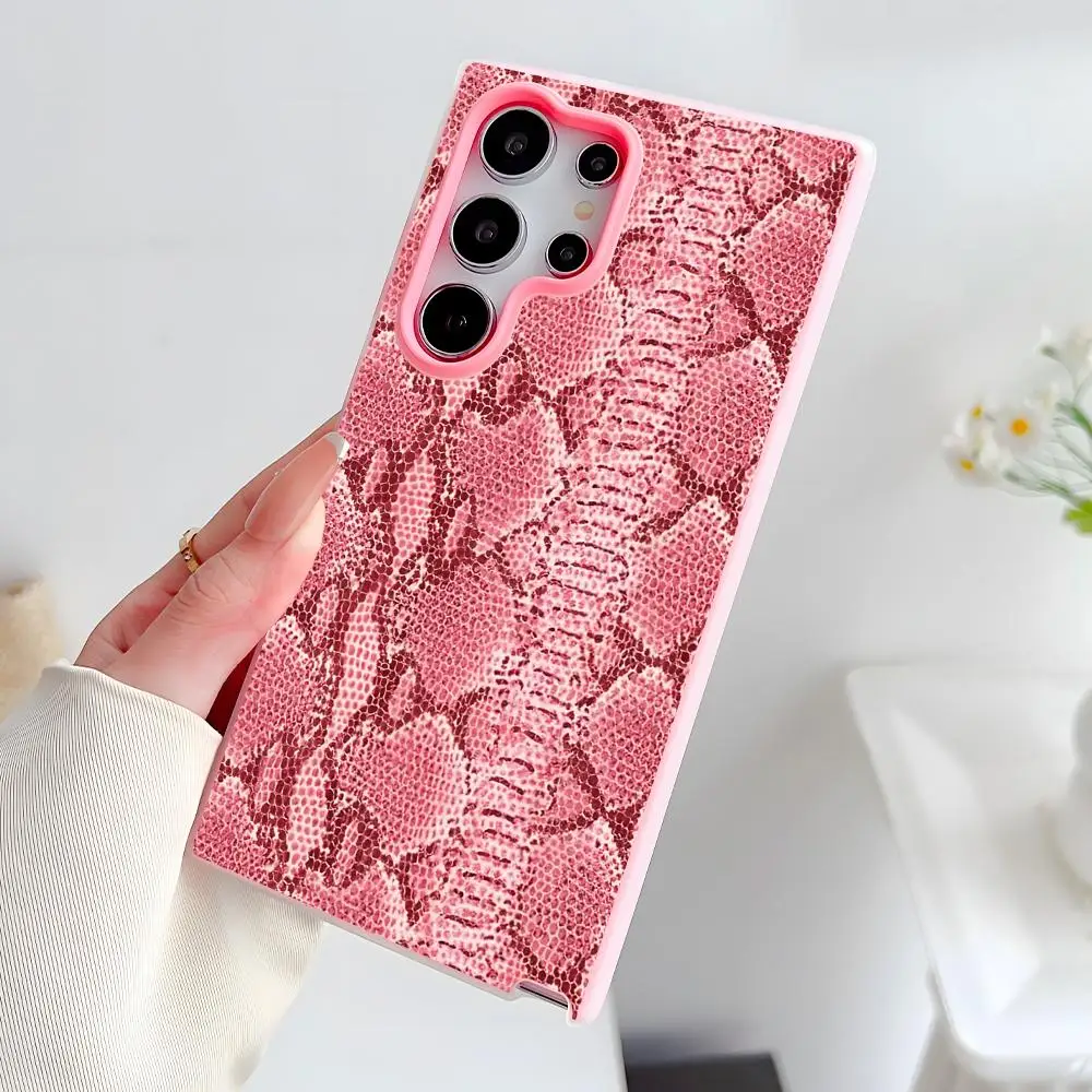 Snake Texture Phone Case for Samsung Galaxy A 56 55 54 53 36 35 34 33 26 25 24 23 5G Jelly Dual Layer Pink Cover
