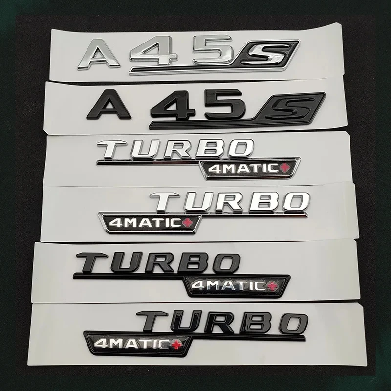 

3D Chrome Black ABS A45S Emblem Letter Sticker Turbo 4MATIC Trunk Badge For A45S AMG W177 W212 W213 Exterior Accessories