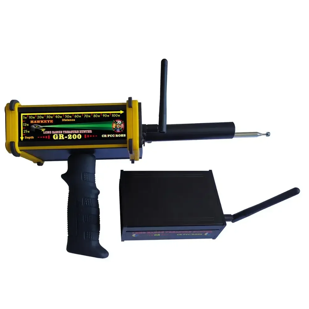 GR-200 Underground 100m Long Range Metal Gold Detector with 3D LED Display 2 Antennas Plastic Case