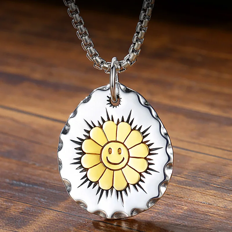 

Настраиваемый хип-хоп Радужный подсолнух кулон унисекс ретро улыбка ожерелье ювелирные изделия