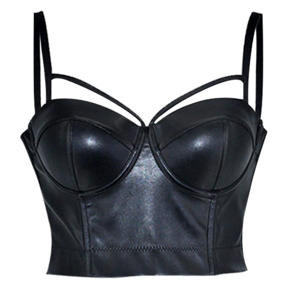 

Pu Leather Corset Crop Top Women Punk Bustier Gothic Bra Push Up Bodice Sexy Corselet Vest Ladies Party Short Camis Plus Size