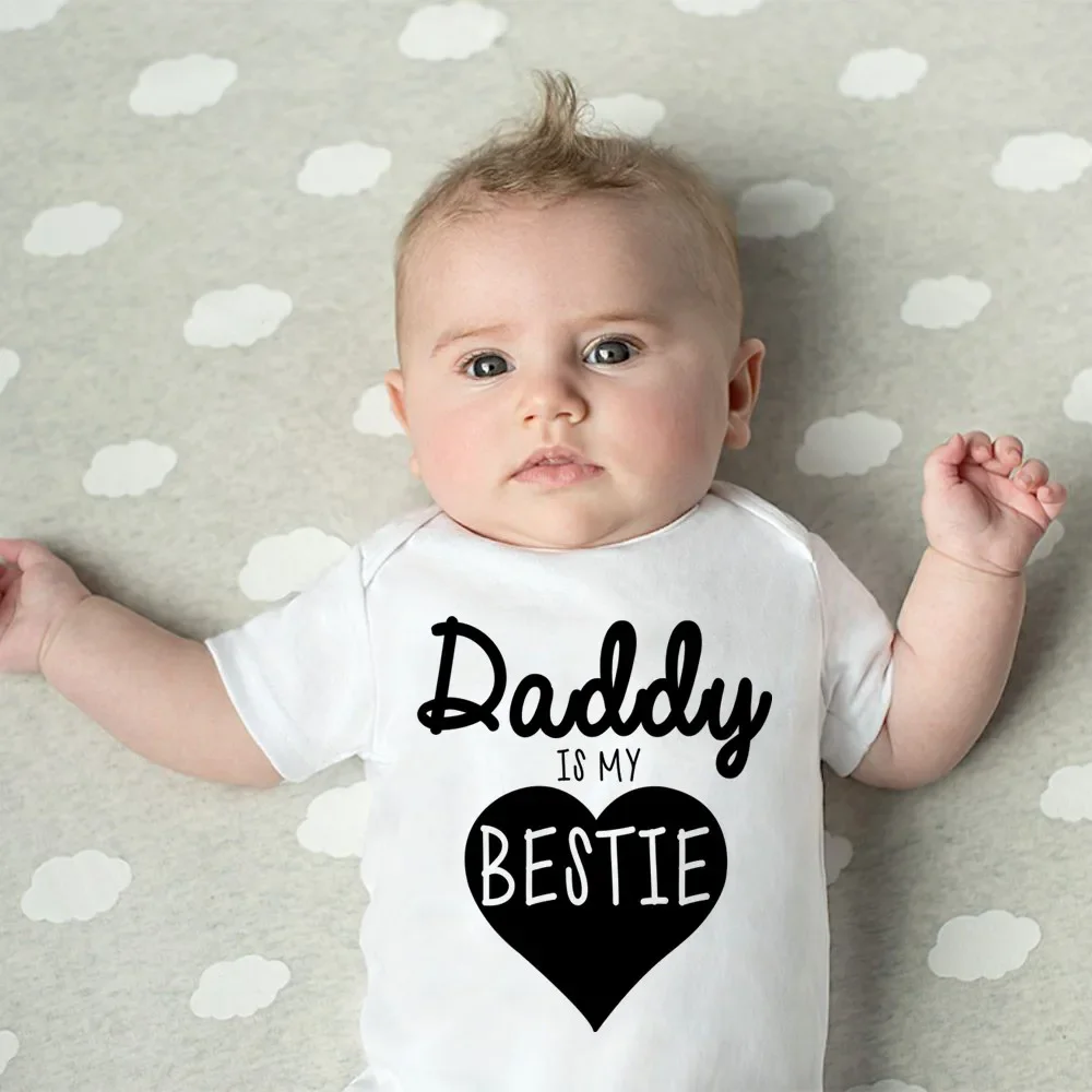 Daddy Is My Bestie Cute Baby Boys Girls Clothing Short Sleeve Baby Onesie Newborn Clothes 0-24 Infant Jumpsuit Romper
