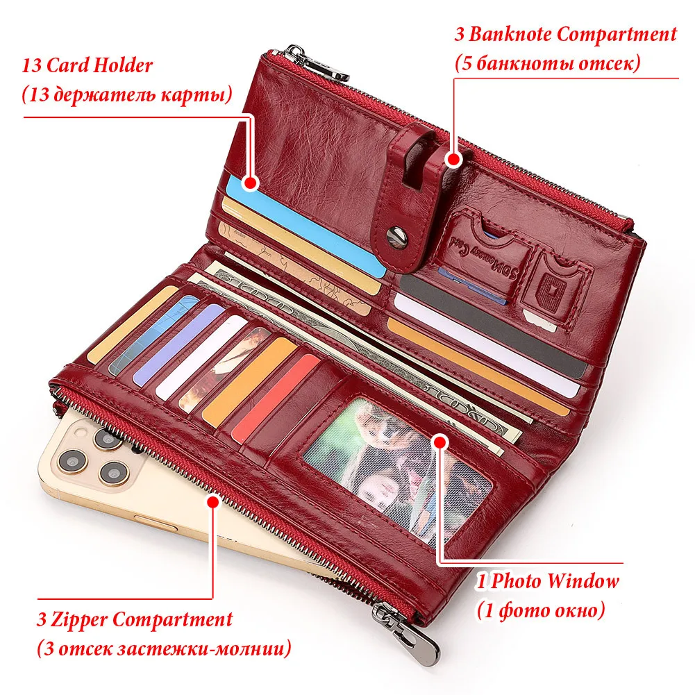 RFID Antimagnetic Card Holder Clutch Best Selling First Layer Cowhide Coin Purse Long Genuine Leather Women's Wallet