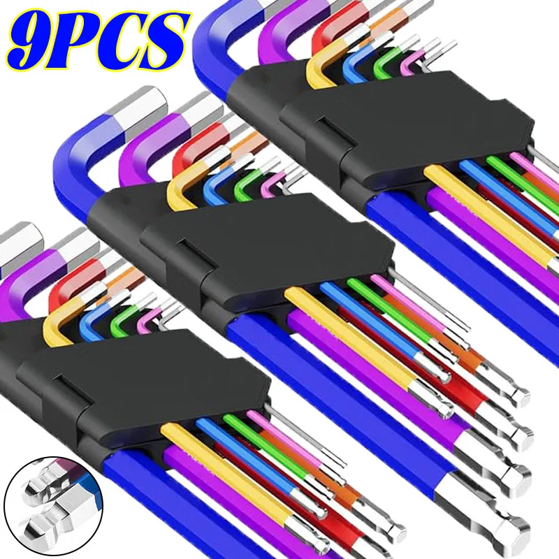 

9PCS Colorful Allen L Shaped Wrench Key Set Kit Professional Allen Screw Hex Wrench Kit with Long Arm Bicycle Repair Hand Tools