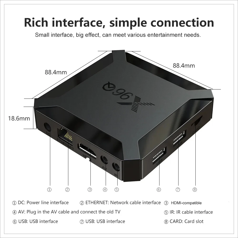 ชุดกล่องทีวีแอนดรอยด์กล่องสมาร์ททีวี WiFi ไร้สาย100Mbps 8K 4K 6K 1080P 2K 32G 2G 16G OCTA Quad Core