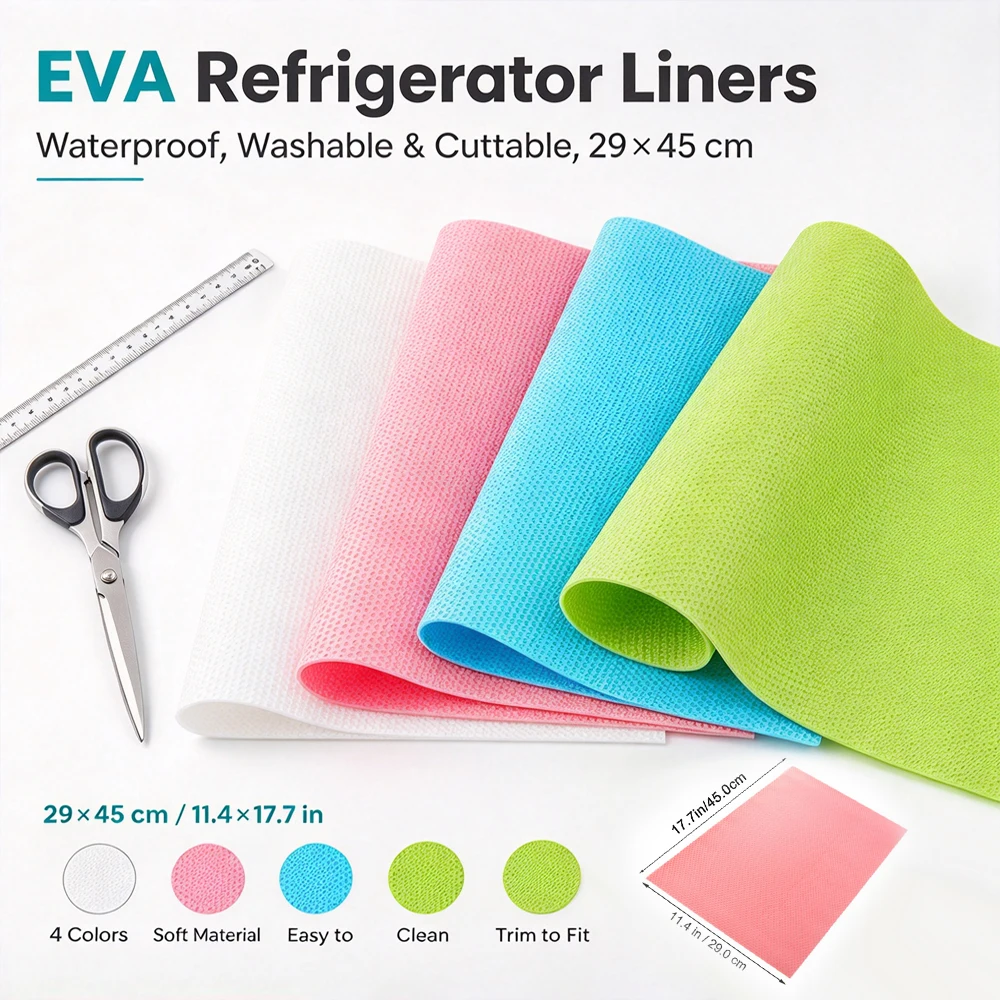 4-20Pcs Washable Anti-Oil Waterproof EVA Fridge Liner Mat, Heat Insulation Pad for Refrigerator Kitchen Cabinet Drawer