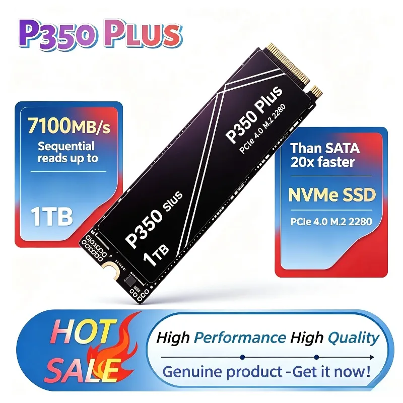 Novo P350 PLUS 1TB/2TB/4TB NVMe PCIe M.2 Unidade de Estado Sólido Interna, SSD de Alto Desempenho para Laptops de Jogos, PS5 e PCs.