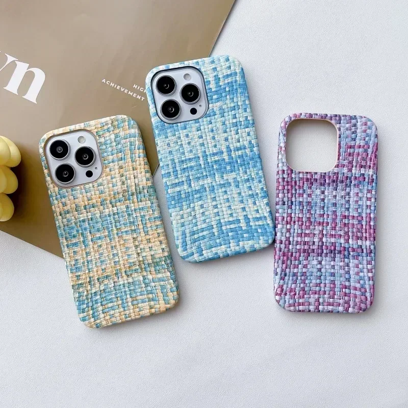 Luxury mesh woven breathable colored phone case suitable for iPhone 15, 14, 13, 12, 11 Pro Max shock-absorbing bumper cover