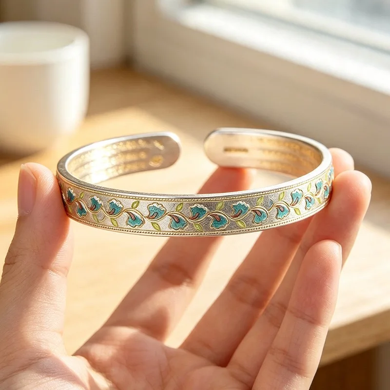 925 Sterling Silver Bracelets for Women Men String Accessories Retro Flower Pattern Pendant Party Jewelry Gift