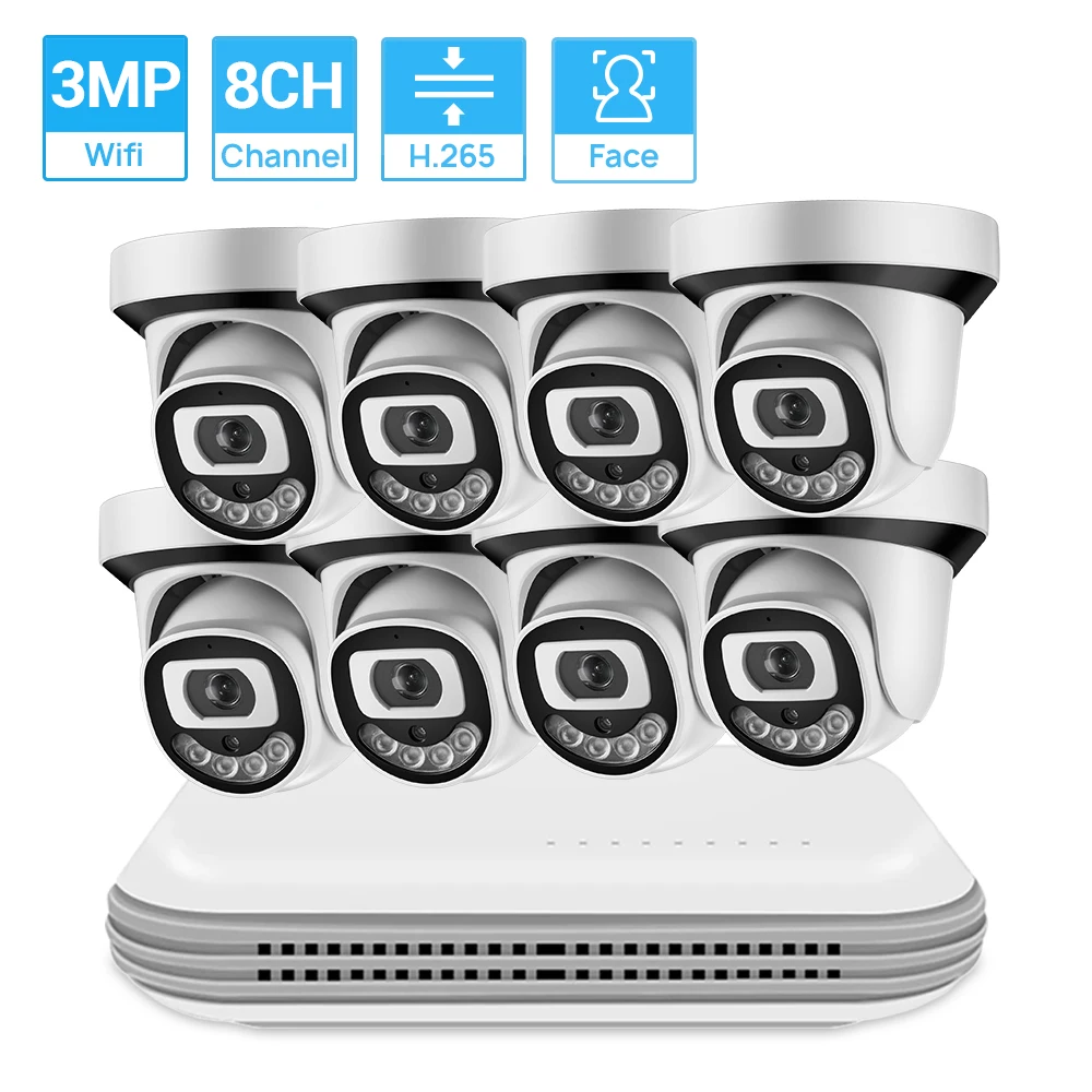 

8CH 3MP 2K Wireless Wifi System Mini Wifi NVR 3MP Indoor Camera Wifi Kit Face Detect Two Way Audio Color Nightvison XMeye H.265