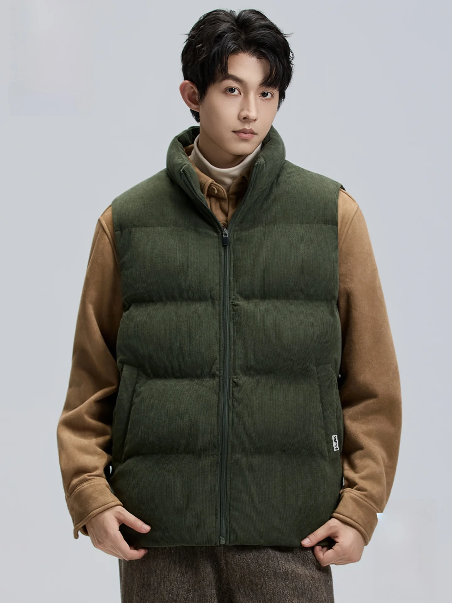 

Men's Winter Thiened Corduroy Warm oulder Vest Cotton Jaet Youth Faion Workwear Polyester Fiber Zipper Clo...