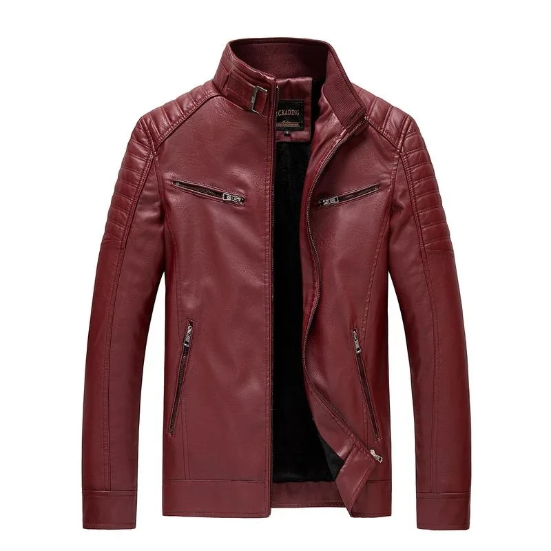 

Trendy Leather Jacket Men's Autumn Winter Men's Biker Jacket Fashionable PU Leather Coat Five Sleeve Long Other Material
