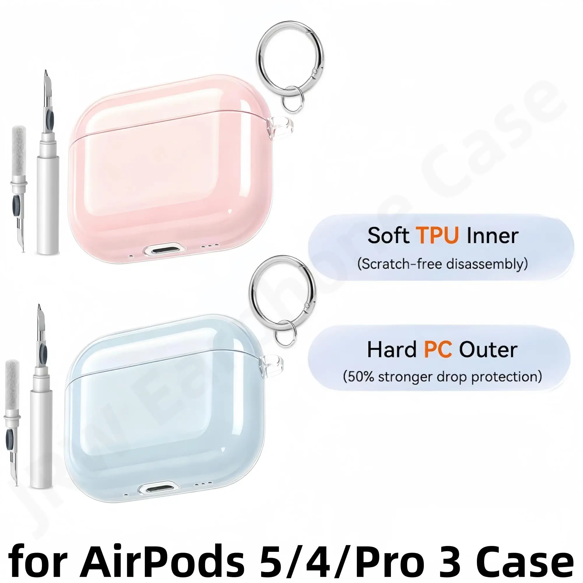 New Case For AirPods 5/For AirPods 4 Dual Layer Cover Semi Hard Silicone+PC Case Accessories with Keychain for AirPods 5/4/Pro 3
