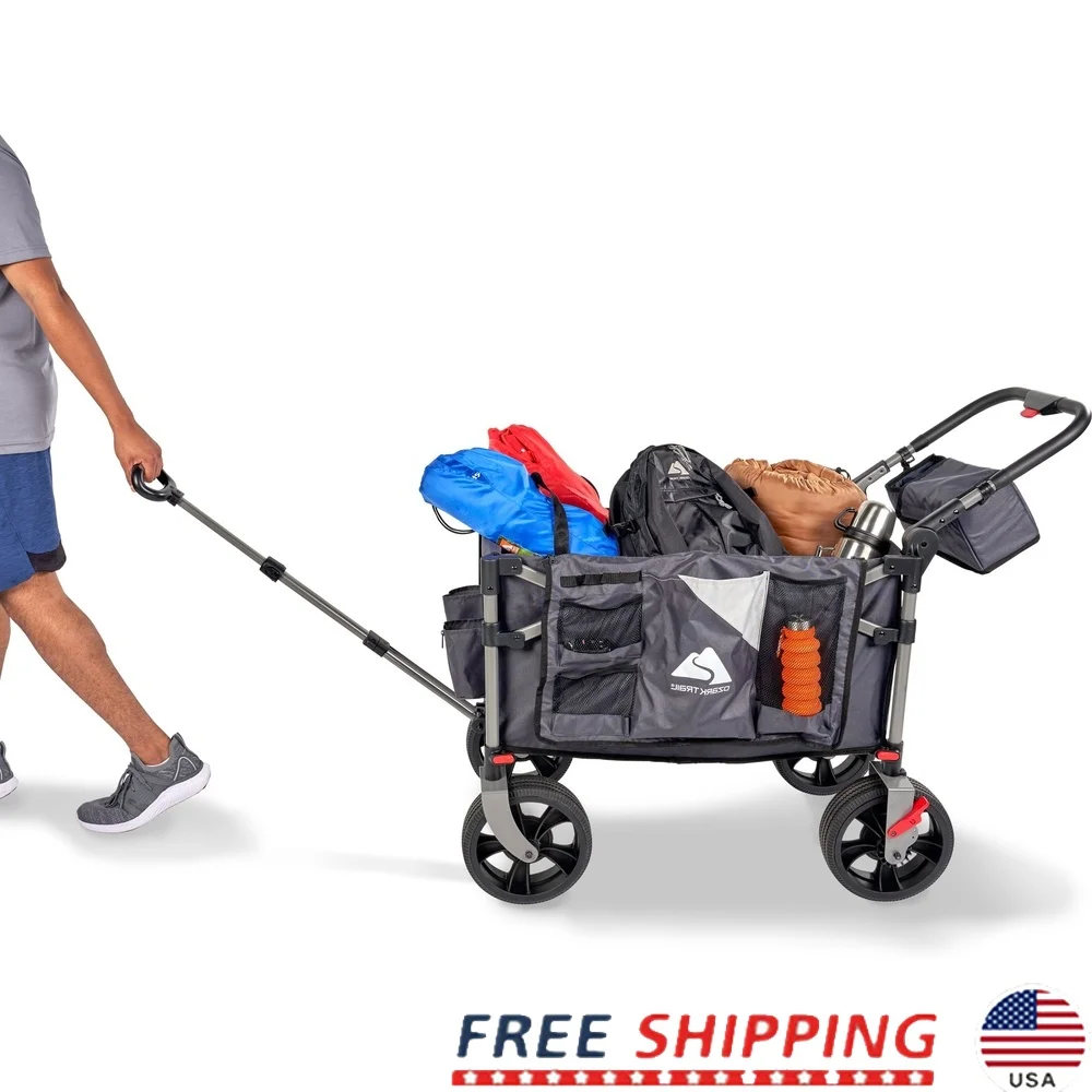

All Terrain Foldable Push Pull Wagon with 300 lbs Capacity Removable Wheels Adjustable Handle Camping Tailgating Gardening