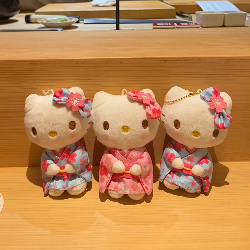 Süße Hello Kitty Sanrio Kimono Plüschpuppe Anime Figur japanischer Stil Sakura Schlüsselanhänger Taschenzubehör Freundin Geschenke