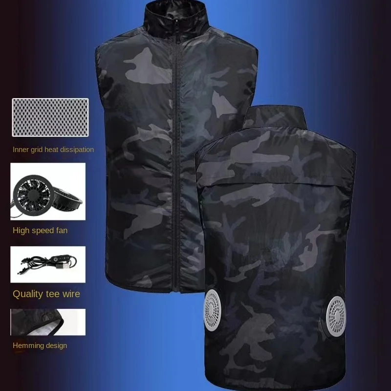 Chaleco de ventilador de verano para hombre, ropa de aire acondicionado de refrigeración USB, chaqueta sin mangas de camuflaje para pesca al aire