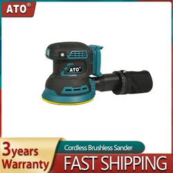 ATO 125mm Brushless Cordless Electric Orbit Sander Lithium Woodworking Polishing Machine Speed Control For Makita 18V Battery